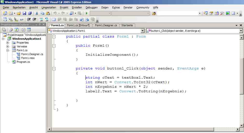C# Schulung in Visual Studio